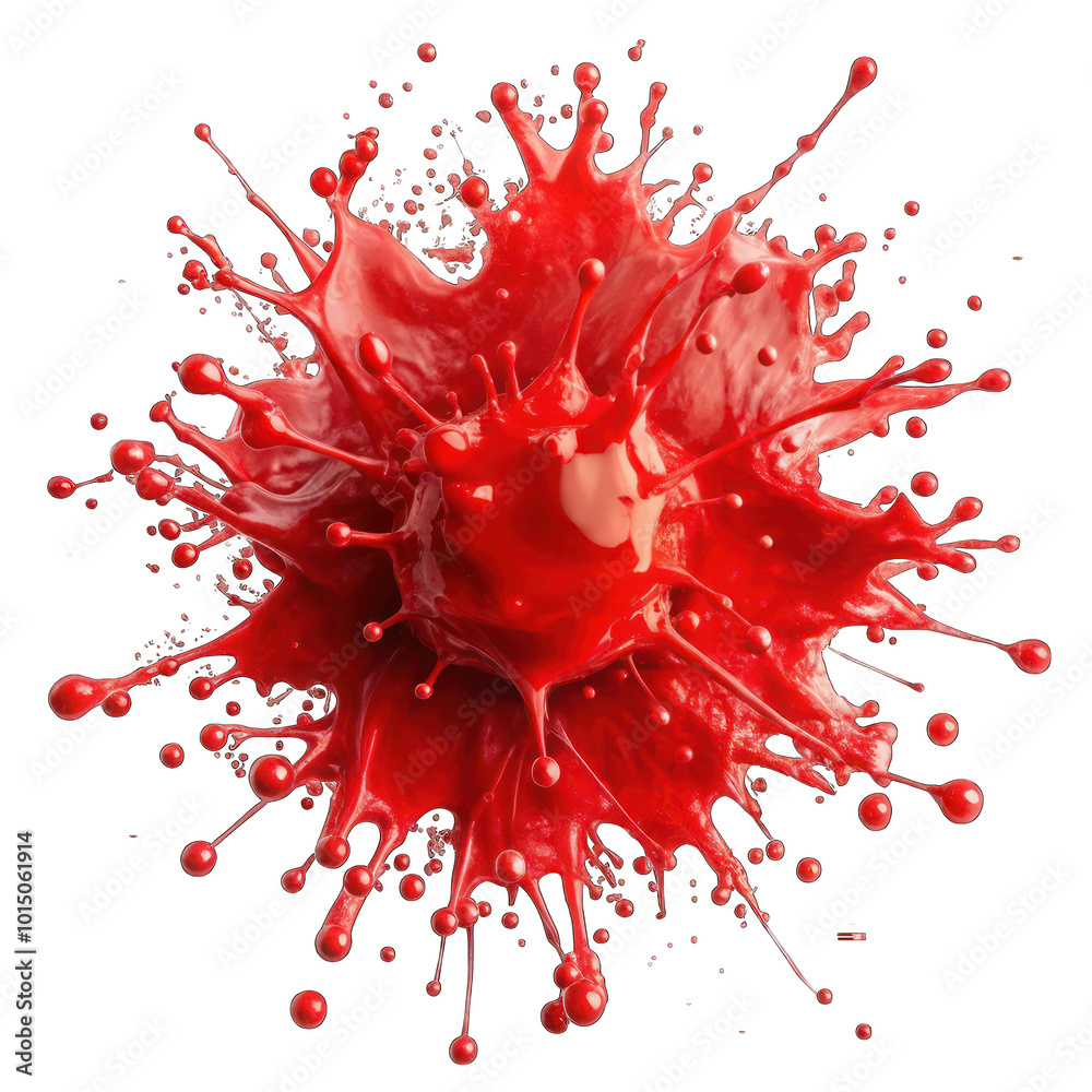 Red paint splatter top view isolated on transparent background Stock ...