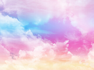 beauty sweet pastel pink and orange colorful with fluffy clouds on sky. multi color rainbow image. a