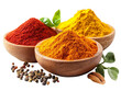 © ชลธิชา สว่างวงค์ - Colorful Spices in Wooden Bowls  Turmeric  Paprika  Peppercorns  Herbs
