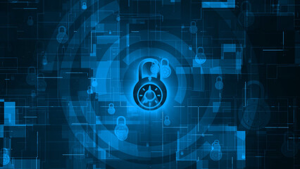 Background cyber security lock blue color, abstract binary background