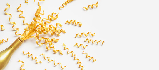 Wall Mural - Champagne sparklers with explosion gold confetti ribbon streamer.for celebration and party concepts.decoration ornaments