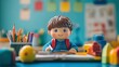 © fourtakig - Cut Toy student diligently studying at a desk, their focused expression and the surrounding school supplies creating a charming, educational vignette