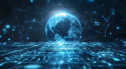 Poster - Digital connectivity representing the global connectivity symbolizing the advanced nature of artificial intelligence technology. and high-tech backgrounds featuring an abstract world with bright light