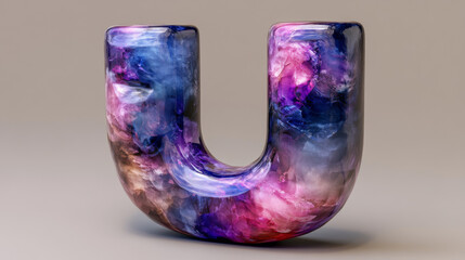 Wall Mural - A 3D rendered letter 'U' with a swirling, galaxy-like pattern in shades of blue, pink, and purple.