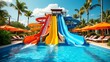 © Din Nasahrudin - A set of colorful water slides in an outdoor aquapark