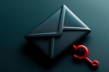 Poster - Clean design showing an email envelope being hooked, representing phishing, with minimalist shadows and a bright red hook