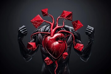 Poster - Clean minimalist view of the circulatory system, with the heart and main arteries outlined in simple geometric shapes