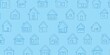 © Linda Space - outlined small house icon on blue background, simple illustration with copy space, bank mortgage renewal real estate marketing ad web banner backdrop overlay