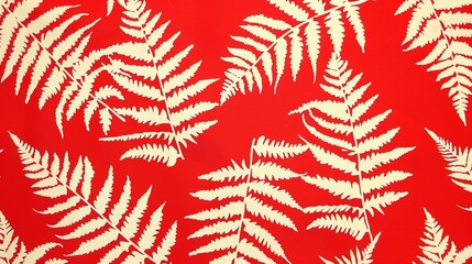 Poster - White ferns on a vivid red backdrop, forming a bold, organic pattern that catches the eye.