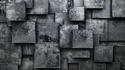 Poster - Weathered concrete tiles arranged in a grid pattern, displaying a rustic, industrial aesthetic.
