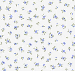 Wall Mural - Vector seamless pattern. Liberty pattern in small flowers. Small blue flowers. White background. Ditsy floral background. Delicate template for fashion prints. Stock vector.