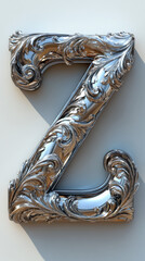 Sticker - A silver letter Z with an ornate, decorative design, on a white background.