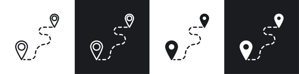 Wall Mural - route icon vector icon set black filled and outlined style.