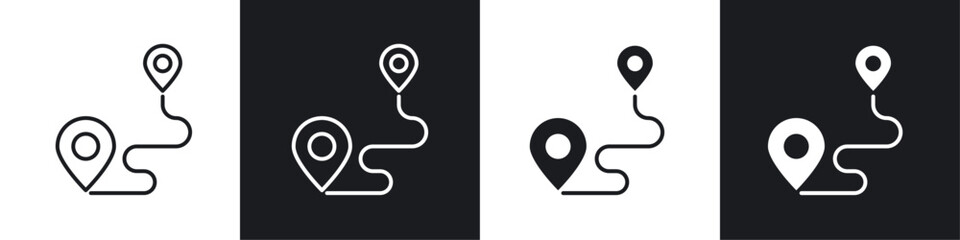 Wall Mural - route icon vector icon set black filled and outlined style.
