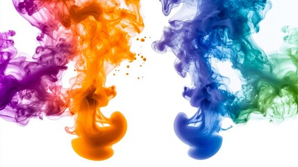 Poster - Colorful swirling ink in water, vibrant orange and purple on one side, blue and green on the other, creating a stunning visual.