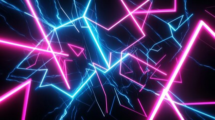 Poster - A vibrant abstract design featuring neon blue and pink lines creating a dynamic geometric pattern.
