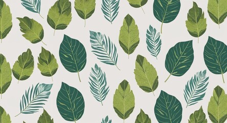 Poster - Retro botanical leaf background on a plain white background.