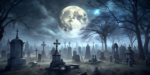 Wall Mural - halloween background with cemetery