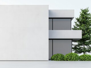 Simple modern house blueprint with smooth concrete walls, geometric precision, and large windows, Minimalist design, monochromatic, clean details