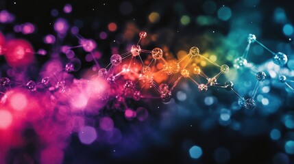 Poster - A stunning display of molecular structures in vibrant colors against a dark backdrop offers a captivating visual experience, celebrating the beauty of science and creativity.