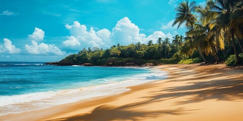 Sticker - Tropical beach with palm trees and white sand.