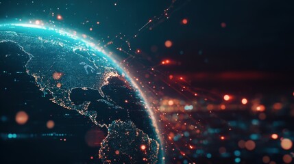 Poster - Earth surrounded by glowing digital lines, representing global network communication and internet business technology