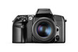 © Kuzmick - Old black plastic SLR film photo camera isolated. Front view. Transparent PNG image.