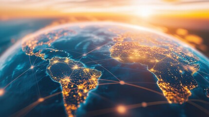 Poster - Global communication technology concept with world network connections for internet business, focusing on cryptocurrency and telecommunication