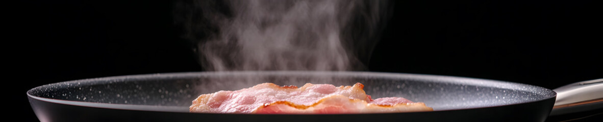 Bacon Sizzling in the Pan with Steam | Crispy and Delicious Cooking in Progress for a Mouthwatering Breakfast