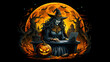 © Aronova - Witch pumpkin under full moon  for decoupage papers, clothing prints, posters, flyers, Greeting Cards, wallpapers for PC and mobile