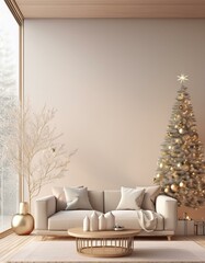 Cozy living room with fireplace and Christmas tree, festive atmosphere warm colors art