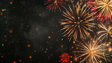 abstract background celebration happy new year and merry christmas colorful firework on black backgr