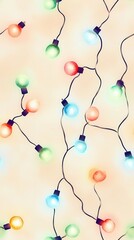 Wall Mural - Watercolor Christmas Lights Seamless Pattern.