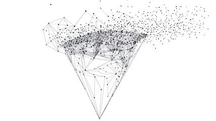 Poster - Low Poly Geometric Funnel Wireframe Illustration Isolated on White - Big Data Analysis and Sales Strategy Concept in Minimalist SVG Vector Style