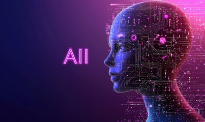 Poster - futuristic digital art of a human-like face made of glowing circuits representing artificial intelli