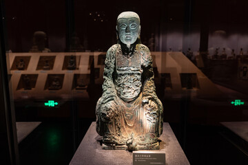 The Buddha Guanyin statue group in the Datong Museum in Shanxi Province, China, Asia. The words on the plaque mean: Buddha statue