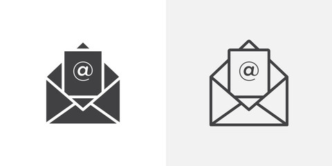 Poster - Open email icon vector icon set in black and white color.
