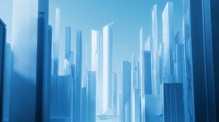 Wall Mural - view of 'Dubai Frame', futuristic buildings, skyline, high definition, detailed, modern architecture, real style image, blue color tone 