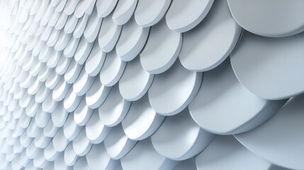 Futuristic White Mosaic Wall. Abstract 3D Geometric Pattern with Glossy Finish