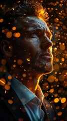 Wall Mural - Dramatic Portrait of a Man with Golden Bokeh