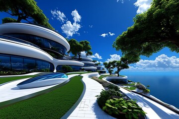 Aufkleber - Futuristic floating city in a fantasy world, with advanced technology creating harmony between nature and innovation