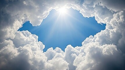 Wall Mural - a natural frame of fluffy white clouds on a bright blue sky, with a large open space in the center f