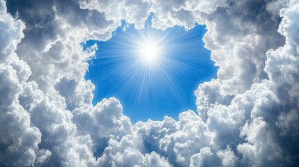 Wall Mural - a natural frame of fluffy white clouds on a bright blue sky, with a large open space in the center f