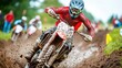 © Creator88 - Motocross rider tackling a muddy obstacle course, splashes and grit, motocross, obstacle, mud