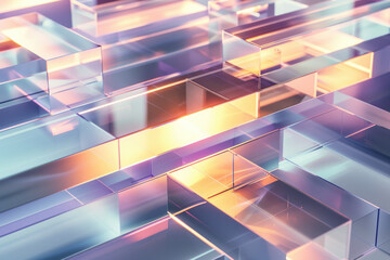 Wall Mural - close up horizontal glowing illustration of a transparent geometric shiny geometric shapes and layers background