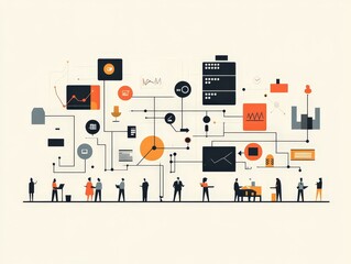 Aufkleber - streamlined business process automation organizational chart in graphic poster minimalist style