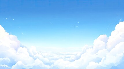 Wall Mural - a sky with fluffy white clouds forming a natural border around an open blue space, ideal for creativ