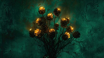 Wall Mural - A bouquet of lit pine cones on branche