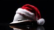 © utaem2022 - White hard hat wearing a santa claus hat for christmas