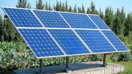 Poster - solar panels in a sustainable garden setting